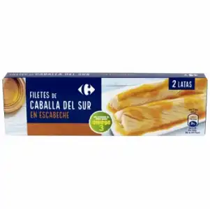 Filetes de caballa del sur en escabeche Carrefour pack de 2 latas de 65 g.