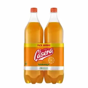 La Casera de naranja zero azucares añadidos pack de 2 botellas de 1,5 l.