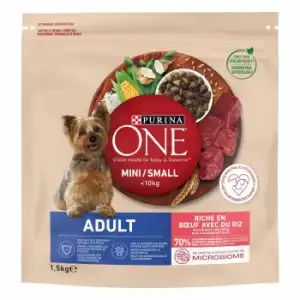 Pienso de buey y arroz para perro adulto Mini Purina One 1,5 Kg