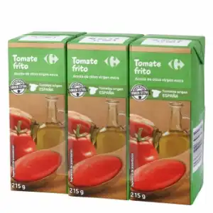 Tomate frito con aceite de oliva virgen extra Carrefour pack de 3 briks de 215 g.