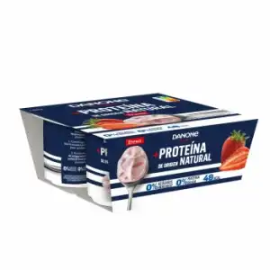 Yogur desnatado con fresa +proteínas sin azúcar añadido Danone pack 4 unidades de 100 g.