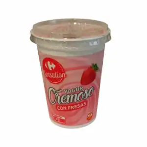 Yogur cremoso con fresas Carrefour Sensation sin gluten 500 g.