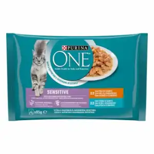 Comida húmeda de pollo y atún para gato Purina One Sensitive 4x85 g