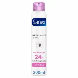 Desodorante en spray dermo invisible protección 24h antitranspirante Sanex 200 ml.