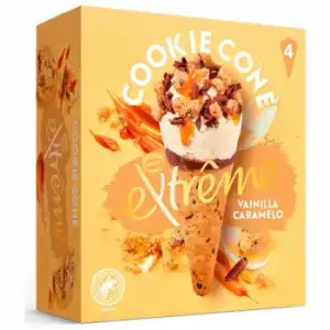 Conos con helado de vainilla caramelo Extreme Cookie Nestlé 4 ud.