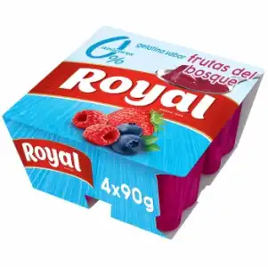 Gelatina sabor frutos del bosque sin azúcar Royal sin gluten pack de 4 unidades de 90 g.