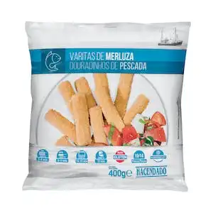 Varitas de merluza empanadas Hacendado ultracongeladas Paquete 0.4 kg