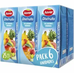 Bebida de fruta 10 frutas y vitaminas sin azúcar añadido Juver-Disfruta pack de 6 briks de 20 cl.