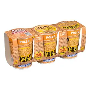 Fideos orientales Yatekomo de pollo Gallina Blanca 3 vasos X 0.06 kg