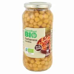 Garbanzos cocidos sin sal añadida ecológicos Carrefour Bio 400 g.