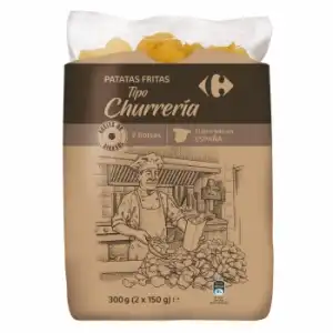 Patatas fritas churrería en aceite de girasol Carrefour pack de 2 bolsas de 150 g.