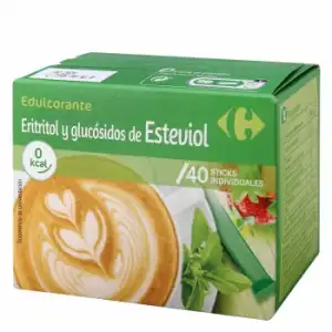Edulcorante eritritol y glucósidos de esteviol Carrefour 40 ud.