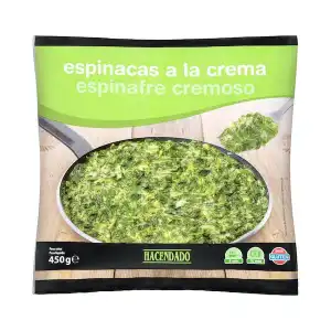 Espinacas a la crema Hacendado ultracongeladas Paquete 0.45 kg