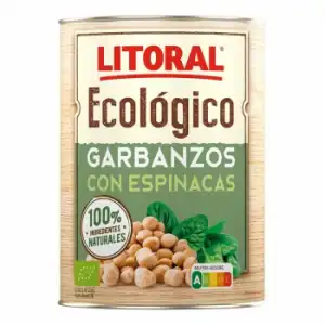 Garbanzos con espinacas ecológicos Litoral sin gluten 420 g.