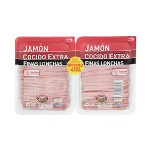 Jamón cocido extra Hacendado finas lonchas 2 paquetes X 0.225 kg