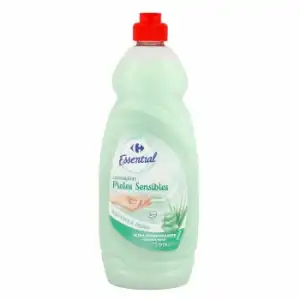 Lavavajillas a mano pieles sensibles aloe vera y jojoba Carrefour Essential 750 ml.