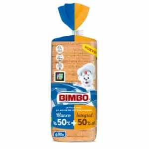 Pan de molde 50% blanco y 50% integral Bimbo 480 g.