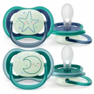 Chupete anatómico de silicona niño 6-18m Ultra Air Nighttime Philips Avent 2 ud.