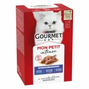 Comida húmeda de atún, salmón y trucha para gato adulto Purina Gourmet Mon Petit 6x50 g.