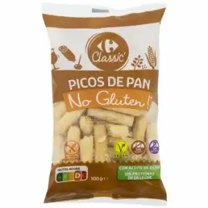 Picos de pan con aceite de oliva Carrefour sin gluten y sin lactosa 100 g.